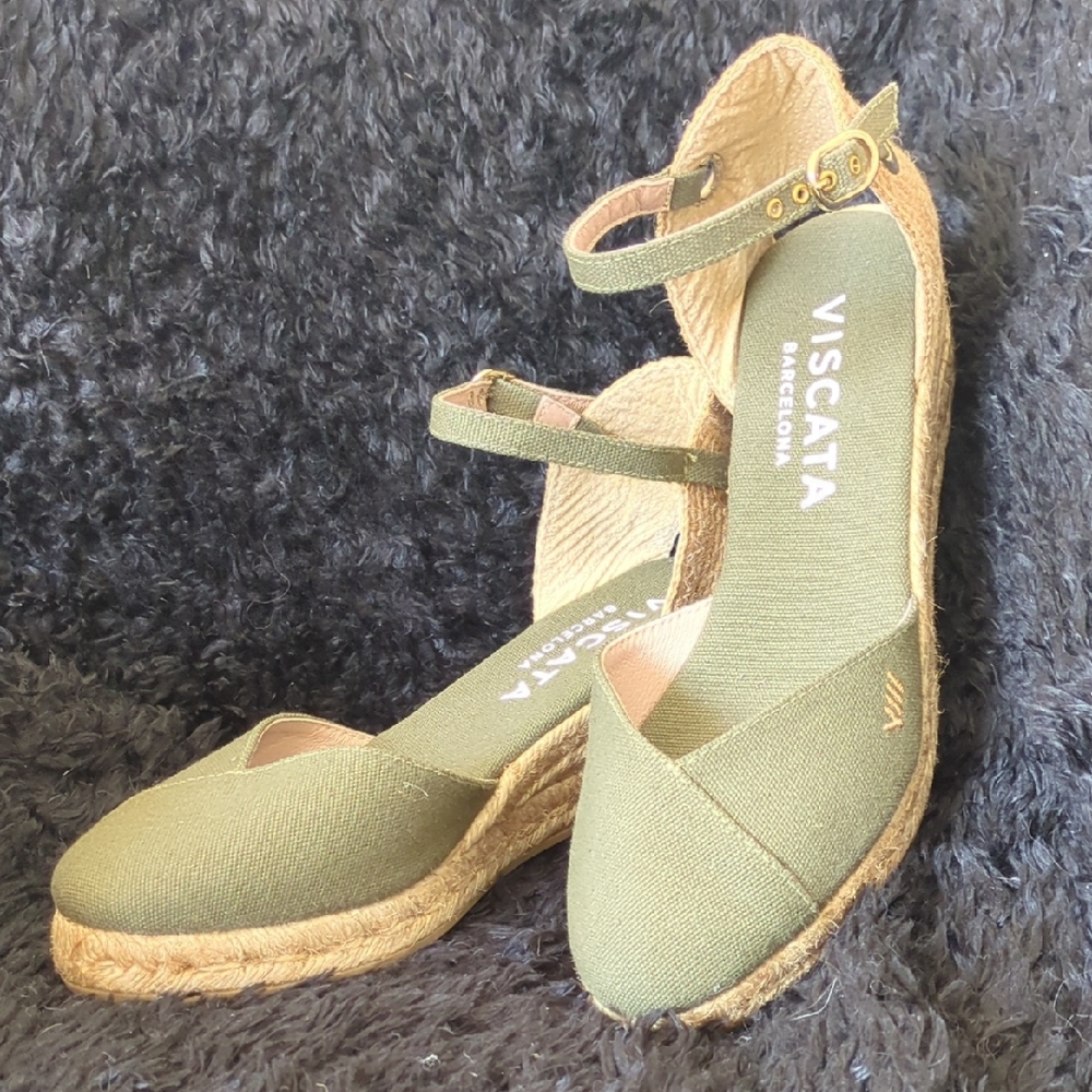 Viscata Barcelona Olive Espadrille Wedges